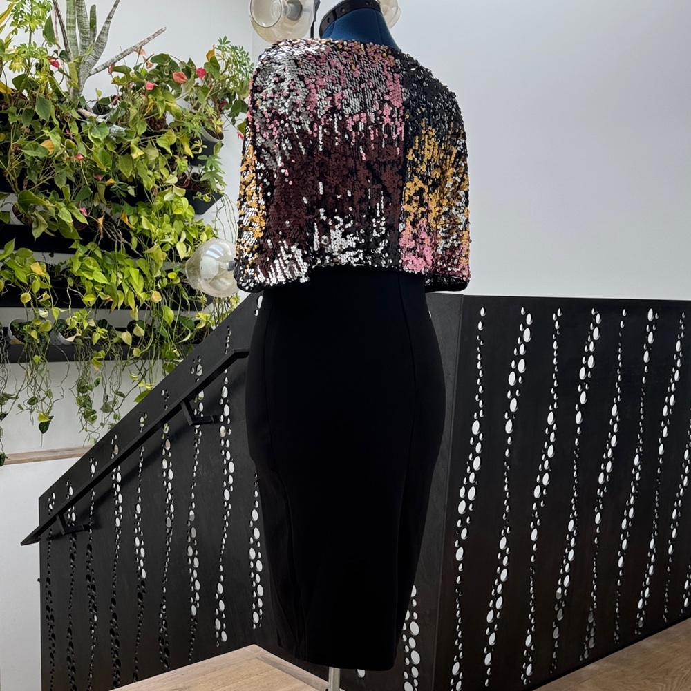 Black Dress with Sequin Cape - Size 12 - Picture 4 of 6